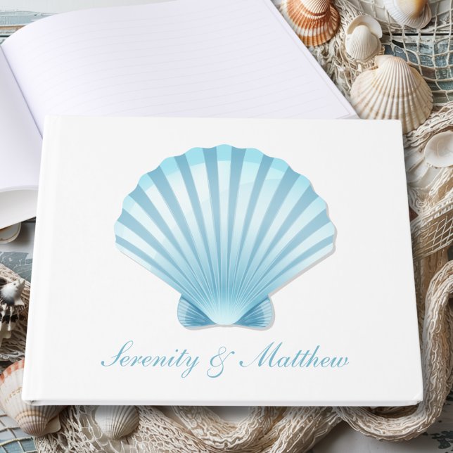 Livro De Visitas Casamento de Praia de Seashell Azul Elegante (Criador carregado)