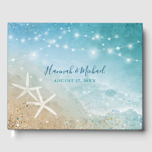 Livro De Visitas Casamento de Praia Elegante Oceano Starfish, Aquar