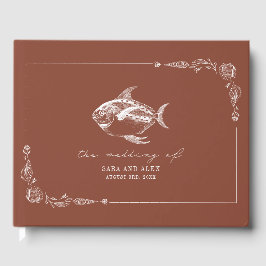Livro De Visitas Casamento de Praia Rustic Fish Terracotta