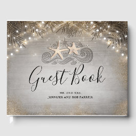 Livro De Visitas Casamento de Praia Tropical de Starfish Dourado