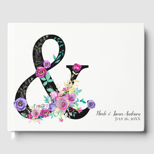 Livro De Visitas Casamento de Primavera Chic com Ampersand Moderno  (Frente)