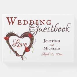Livro De Visitas Casamento de Primavera de Coração e Tulipas Vermel