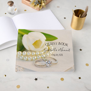 Livro De Visitas Casamento de primavera de Tulipas Brancas, Anéis e