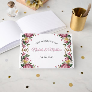 Livro De Visitas Casamento de Quadros Rococo, Peonies Rosa