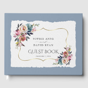 Livro De Visitas Casamento de Rosa Azul com Mistura Moderna 