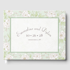 Livro De Visitas Casamento de Rosa Branca Verde Salvia