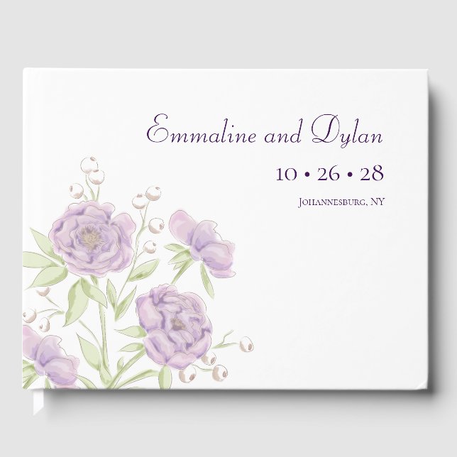 Livro De Visitas Casamento de Rosa Roxa Lavanda (Frente)