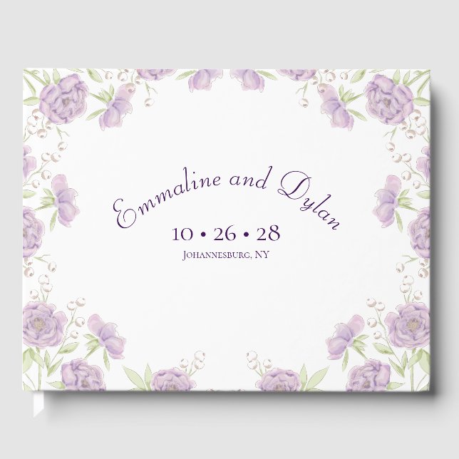 Livro De Visitas Casamento de Rosa Roxa Lavanda (Frente)
