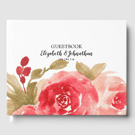 Livro De Visitas Casamento de Rosa vermelha de Aquarela Elegante