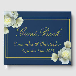 Livro De Visitas Casamento de Rosas Brancas Brancas com Roteiro Azu