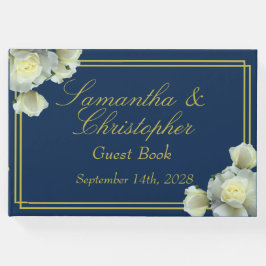 Livro De Visitas Casamento de Rosas Brancas Brancas com Roteiro Azu