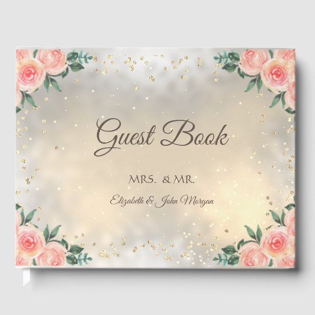 Livro De Visitas Casamento de Rosas Burgundy de Diamantes Dourados (Frente)