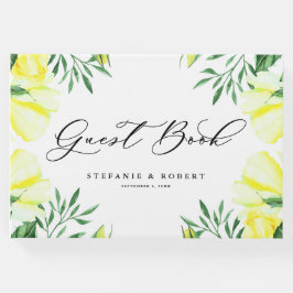 Livro De Visitas Casamento de Rosas de Aquarela Amarela e de Peões
