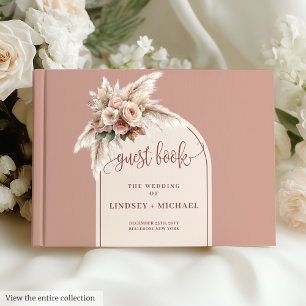 Livro De Visitas Casamento de Rosas de Arch Pampas Rosa Elegante Bo