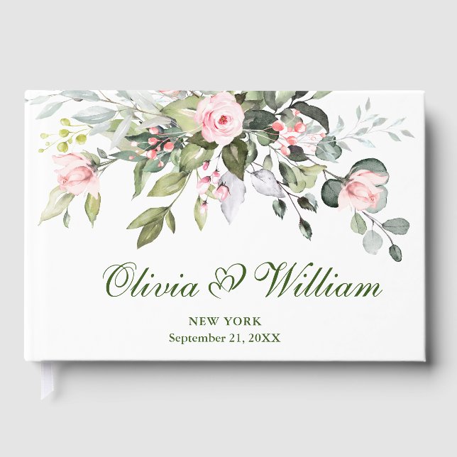 Livro De Visitas Casamento de Rosas de Blush Eucalyptus Pink (Frente)
