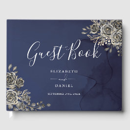 Livro De Visitas Casamento de Rosas Florais Azuis-Gótica