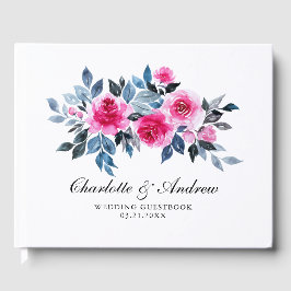 Livro De Visitas Casamento de Rosas Rosa-Cor-de-Água Elegante