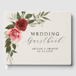 Livro De Visitas Casamento de Rosas Rosa e Vermelho em Aquarela Ele