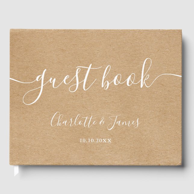 Livro De Visitas Casamento de Rústico Kraft com Letra de Assinatura (Frente)
