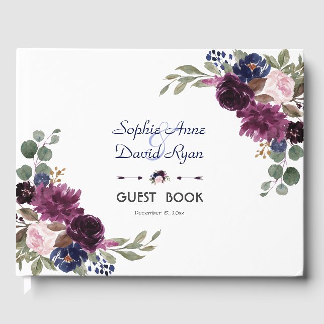 Livro De Visitas Casamento de Sangue Floral Azul Lavanda Charm (Frente)
