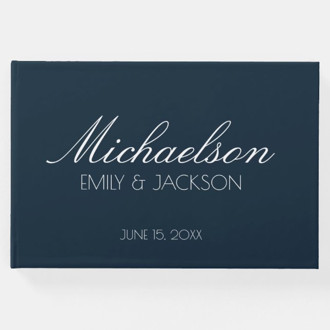 Livro De Visitas Casamento de Script Branco Azul do Marinho Quic Mo (Frente)