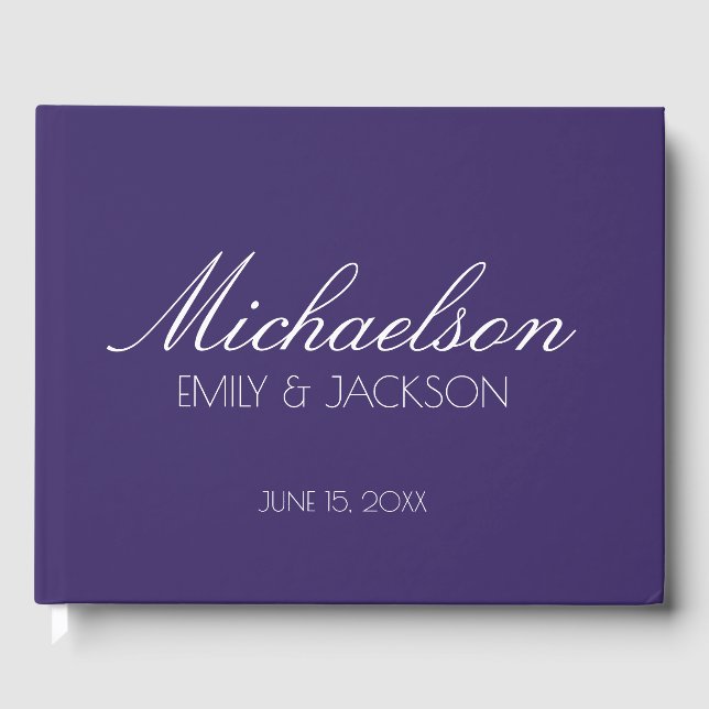 Livro De Visitas Casamento de Script Branco Roxo-Chic Moderno (Frente)