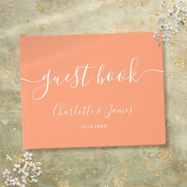 Livro De Visitas Casamento de Script de Assinatura Peach (Peach Signature Script Wedding Guest Book)