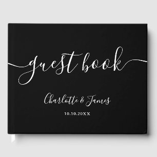 Livro De Visitas Casamento de Script de Assinatura Preto e Branco