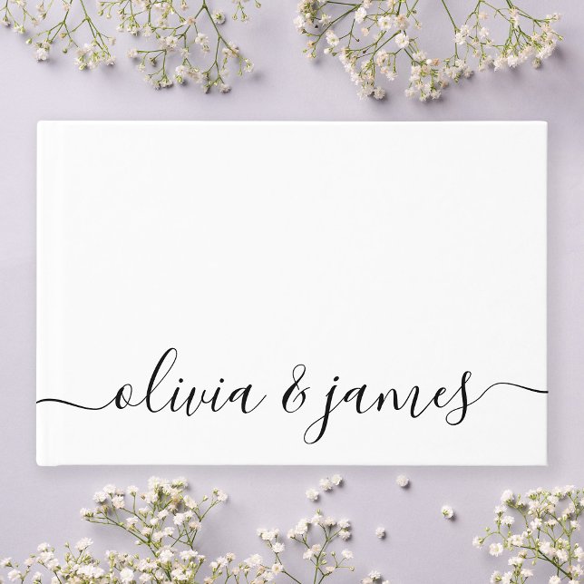 Livro De Visitas Casamento de Script de Caligrafia Branca e Negra (Criador carregado)