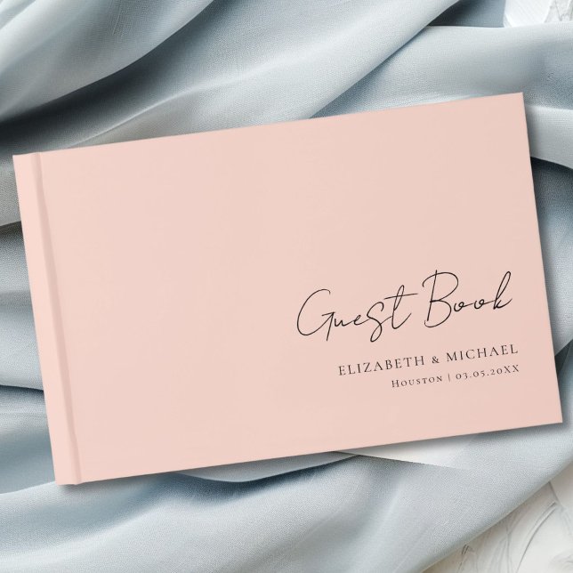 Livro De Visitas Casamento de Script de Escrita Manual com Espelho  (Minimal, Blush Handwriting Script Wedding Guest Book with your name and date.)