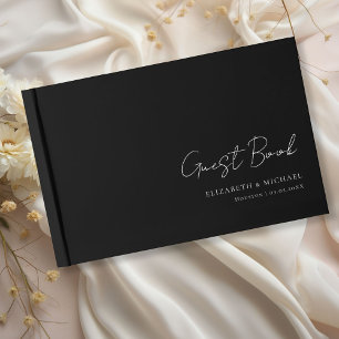Livro De Visitas Casamento de Script de Manuscrito Preto e Branco m