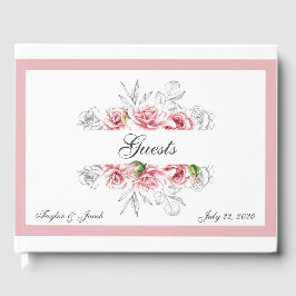 Livro De Visitas Casamento de Script Floral de Cinza Rosa Elegante