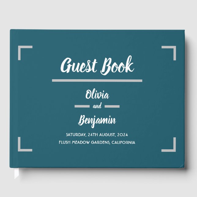 Livro De Visitas Casamento de Script Manuscrito Simples De Teal (Frente)