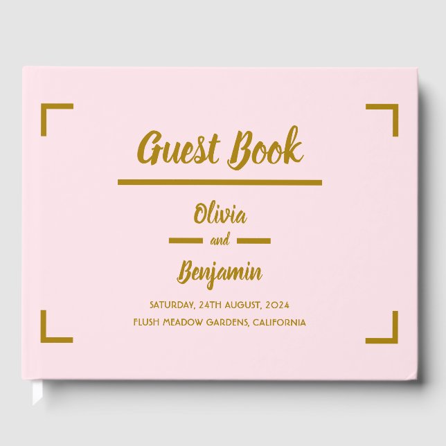 Livro De Visitas Casamento de Script Manuscrito Simples Rosa (Frente)