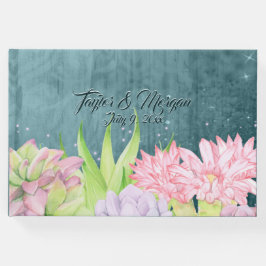 Livro De Visitas Casamento de Suculentes com Azul-Teal