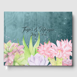 Livro De Visitas Casamento de Suculentes com Azul-Teal