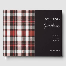 Livro De Visitas Casamento de Tartan Escocês Branco, Negro e Vermel