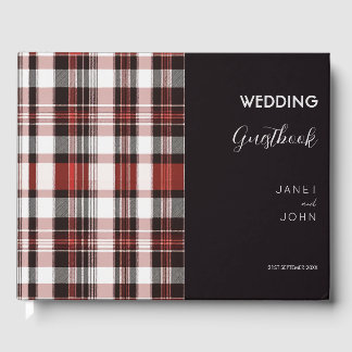 Livro De Visitas Casamento de Tartan Escocês Branco, Negro e Vermel