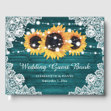 Casamento de Teal Rustic Wood Lace Sunflower