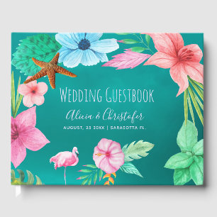 Livro De Visitas Casamento de terra-água, luau, terra tropical flor