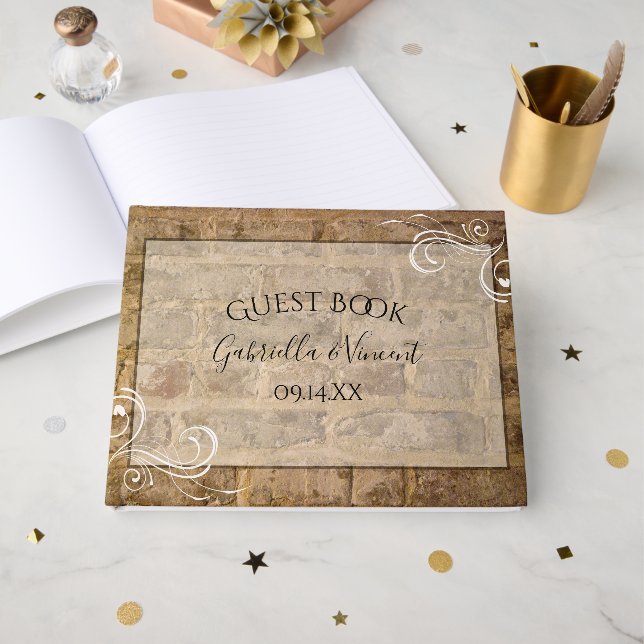 Livro De Visitas Casamento de Tijolos Industriais (Frente aberta)