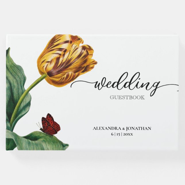 Livro De Visitas Casamento de Tulipas Botânicas Mínimas Modernas (Frente)