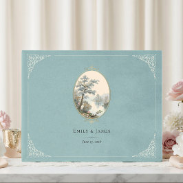 Livro De Visitas Casamento de Veludo Azul Poento Garça Francesa