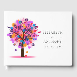 Livro De Visitas Casamento de Verão com Árvore em Aquarela