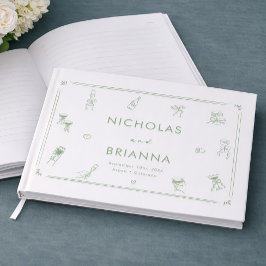 Livro De Visitas Casamento Desenhado à Mão Branco e Verde