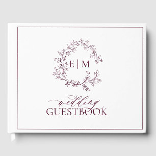 Livro De Visitas Casamento do Monograma da Folha da Borgonha da Ele