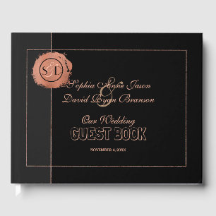 Livro De Visitas Casamento do Monograma Dourado com Rosa romântico