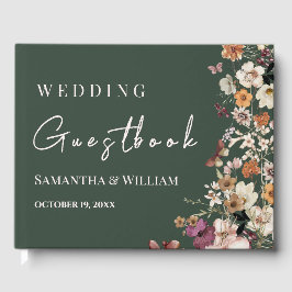 Livro De Visitas Casamento do Pastel Wildflower Boho, Real Verde Mo