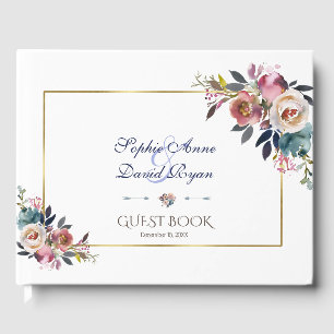 Livro De Visitas Casamento Dourado Azul Cor-de-rosa