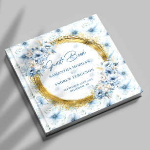 Livro De Visitas Casamento Dourado com brilho azul-claro Boho perso